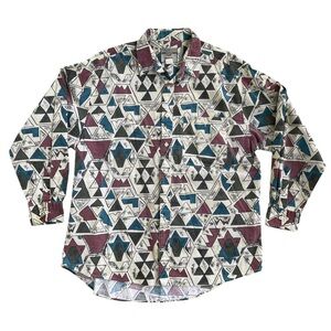 🌟 Vintage Wrangler Geometric Print Button Down Shirt Men’s XXL Western